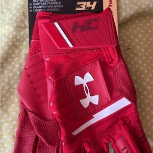 Under Armour Red and White Batting Gloves